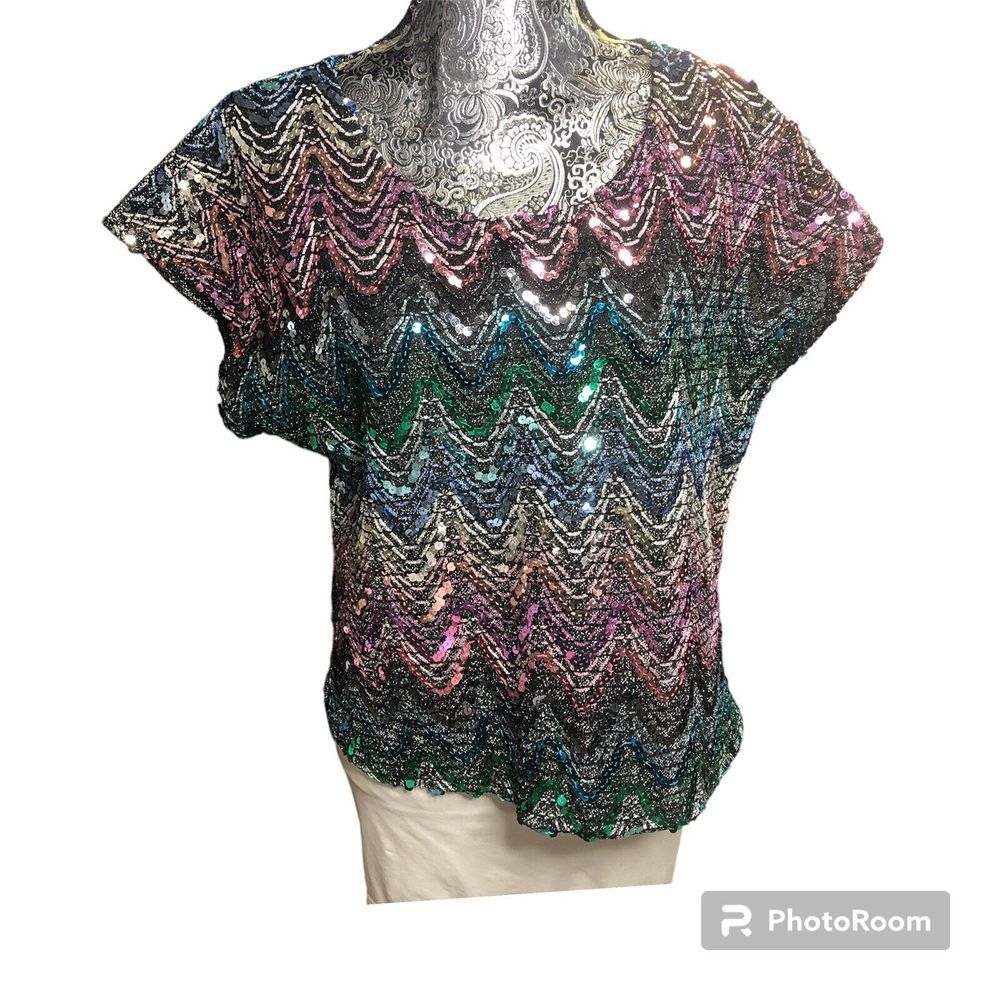 Orare vintage sequin‎ black shimmer blouse Medium
